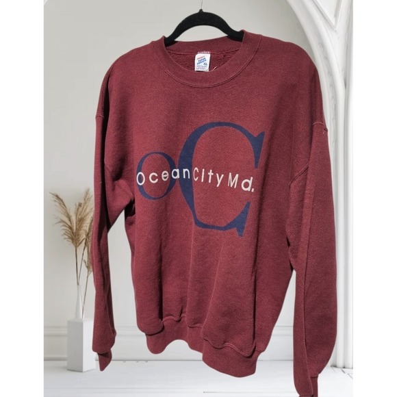 Jerzees Other - Vtg Jerzees Super Sweats Ocean City Md Crewneck Sweater Men L Made In USA Maroon
